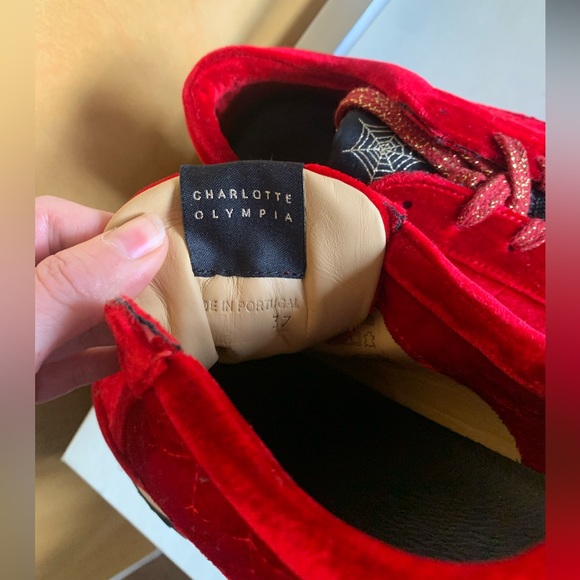 Charlotte Olympia Red Velvet Work It Trainers Sneakers - Picture 6 of 9